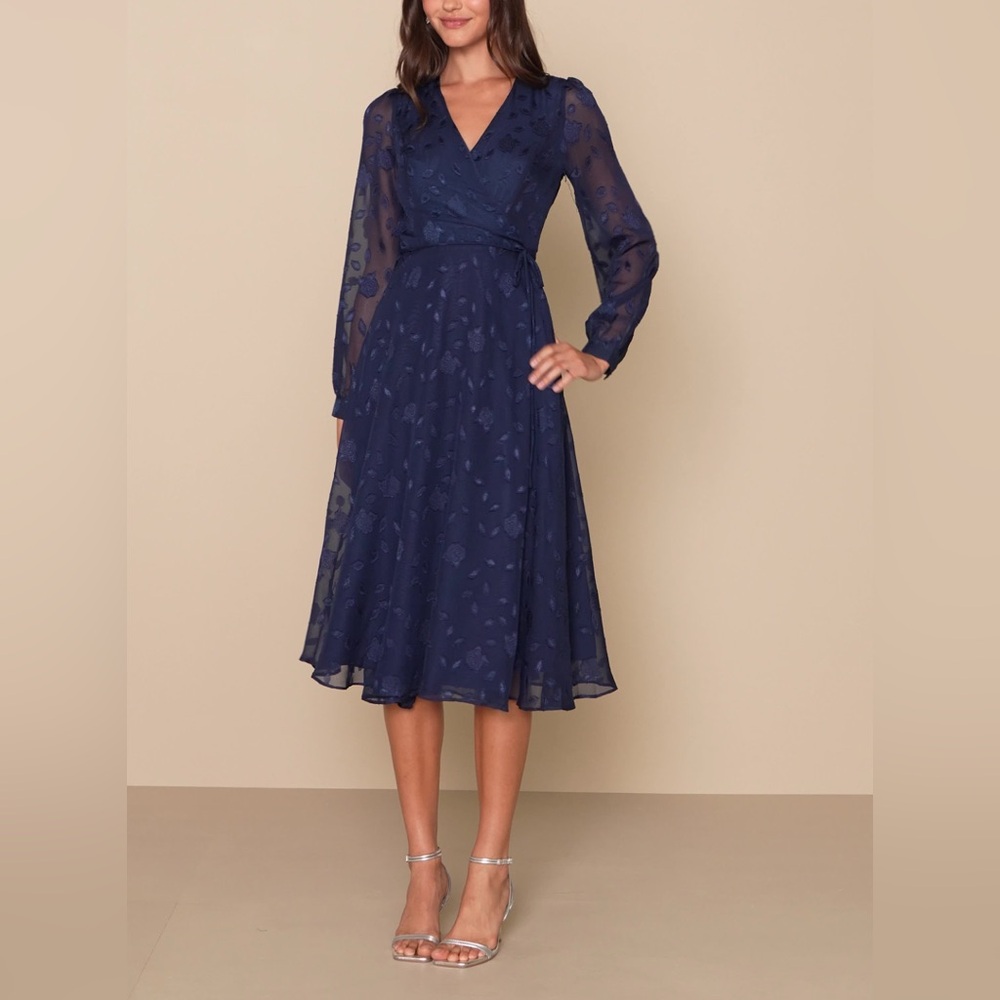 NWT Lulus Evening of Elegance Navy Blue Midi Dress S